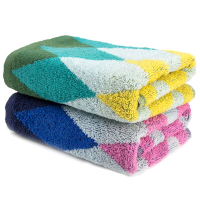 

Yaguang towel home textiles cotton yarn-dyed soft water-absorbing color of the grid towel 2 pieces of blue green 34 76cm 100g