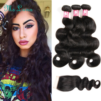 

7A Brazilian Virgin Hair With Closure 4 Bundles Brazilian Body Wave Hair With Lace Closure 100 Human Hair Bundles With Closure