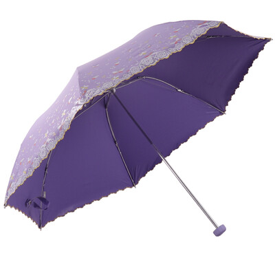 

Paradise umbrella dream flower buds Yaguang color plastic three fold ultra - light embroidered sunny umbrella purple blue 33204E