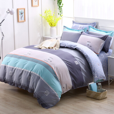 

Red wine bed home textiles combed cotton printing four sets of bed sheets quilt 15 m bed dream holiday - blue