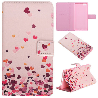 

Pink Heart Design PU Leather Flip Cover Wallet Card Holder Case for HUAWEI P8 Lite