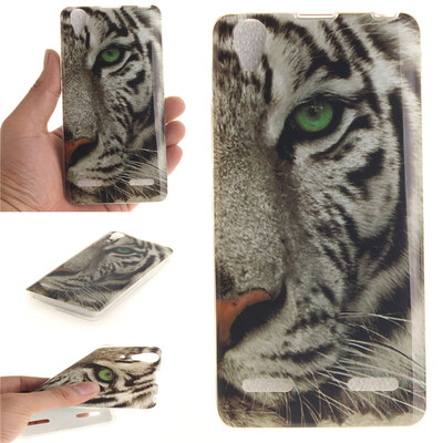 

White Tiger Pattern Soft Thin TPU Rubber Silicone Gel Case Cover for Lenovo A6000