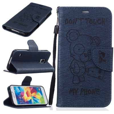 

Dark blue Bear Style Embossing Classic Flip Cover with Stand Function and Credit Card Slot for SAMSUNG Galaxy S5