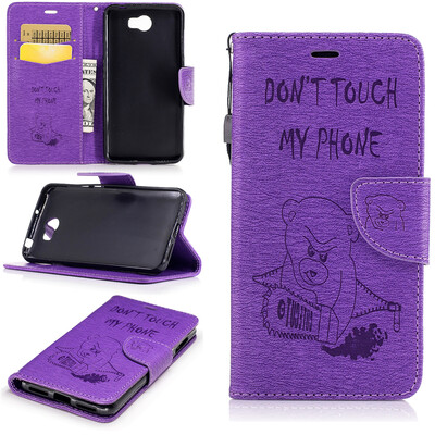 

Purple Bear Style Embossing Classic Flip Cover with Stand Function and Credit Card Slot for Huawei Honor 5A/Y6 II