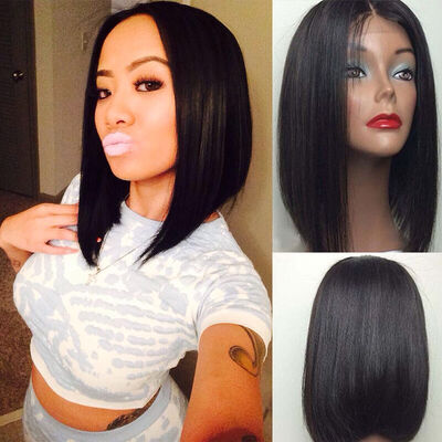 

130 density brazilian human hair short bob cut lace front wig with baby hair straight lace front human hair wig for black women