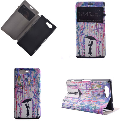 

Girl under Umbrella Design PU Leather Flip Cover Wallet Card Holder Case for Sony Xperia Z4 mini