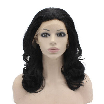 

16inch Shoulder Length Wavy Black Lace Front Synthetic Wig Natural