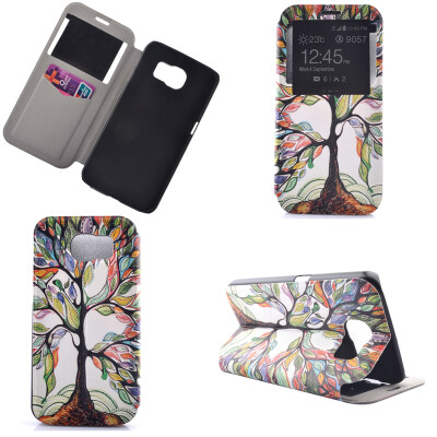 

Colorful Tree Design PU Leather Flip Cover Wallet Card Holder Case for Samsung Galaxy S7 Edge