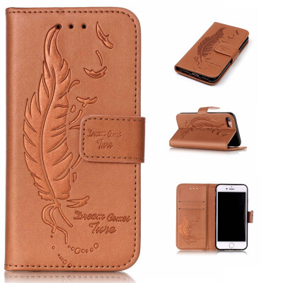 

Brown Plumes and birds Embossed PU Leather Wallet Case Classic Flip Cover with Stand Function and Credit Card Slot for IPHONE 7