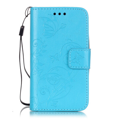 

Blue Flower Design PU Leather Flip Cover Wallet Card Holder Case for SAMSUNG S7EDGE