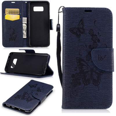 

Deep Blue Butterfly Style Embossing Classic Flip Cover with Stand Function and Credit Card Slot for Samsung Galaxy S8