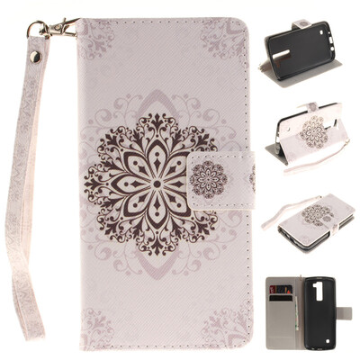

Datura flowers Design PU Leather Flip Cover Wallet Card Holder Case for LG K8