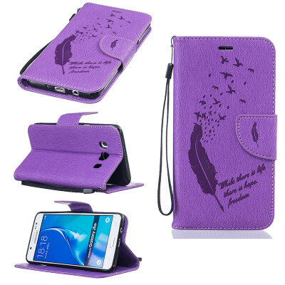 

Purple Feathers and birds Style Embossing Classic Flip Cover with Stand Function and Credit Card Slot for SAMSUNG Galaxy J5 2016/J510