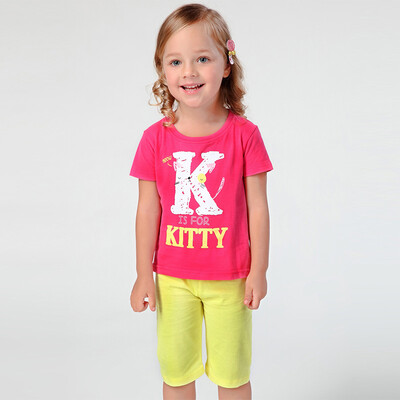 

Xin Song children 's suits girls cat stitching embroidered t-shirt shorts suit B146A rose red yellow 110