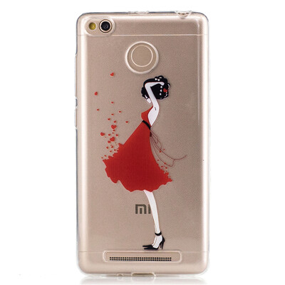 

Красный Платье девушки Pattern Мягкий Тонкий TPU Резиновый Силиконовый гель Дело Чехол для XiaoMi Red Mi 3S