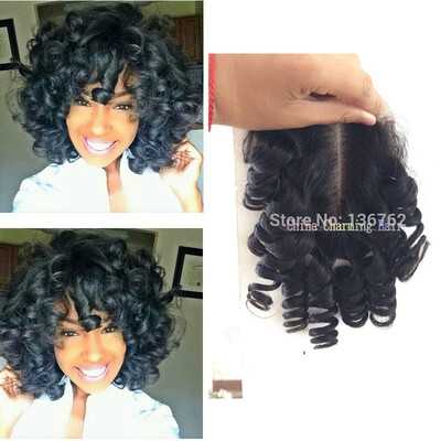 

8A No Shedding Tangle Free 3.5x4" Free Part Malaysian Virgin Remy Romance Curl Aunty Funmi Hair Closure Can Be Processed