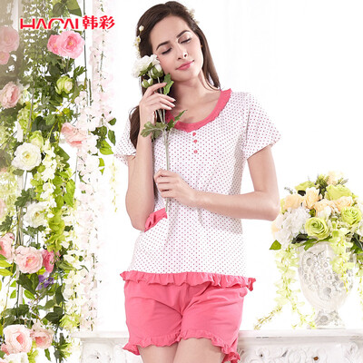 

Jingdong supermarket Han Choi HACAI pajamas women short-sleeved modal cotton lotus leaf female home clothing suit pink 16590 L
