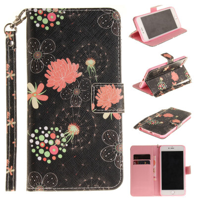 

Colorful flowers Design PU Leather Flip Cover Wallet Card Holder Case for IPHONE 7 Plus