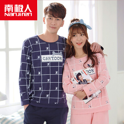 

Antarctic (Nanjiren) cotton pajamas home service men and women couples pajamas can wear long sleeves sets of cotton leisure home clothing suit men fashion grid L