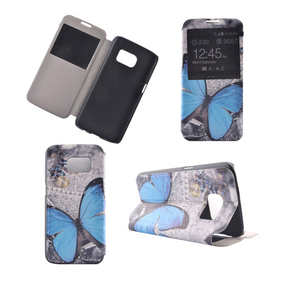 

Blue Butterfly Design PU Leather Flip Cover Wallet Card Holder Case for Samsung Galaxy S7