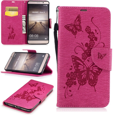 

Rose Butterfly Style Embossing Classic Flip Cover with Stand Function and Credit Card Slot for Huawei Mate 9