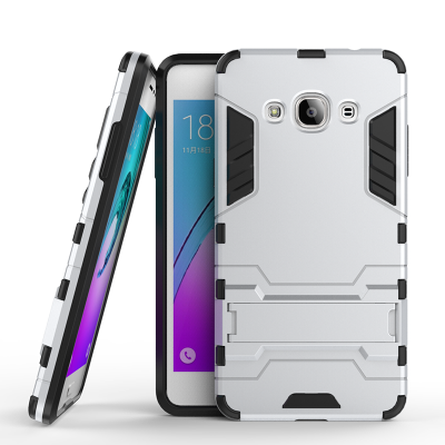 

Silver Slim Robot Armor Kickstand Shockproof Hard Rugged Rubber Back Case For SAMSUNG GALAXY J3 Pro