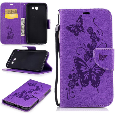 

Purple Butterfly Style Embossing Classic Flip Cover with Stand Function and Credit Card Slot for Samsung Galaxy J7 2017/J710