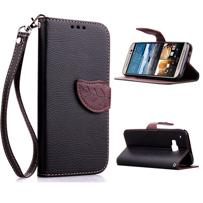 

Black Design PU Leather Flip Cover Wallet Card Holder Case for HTC One M9