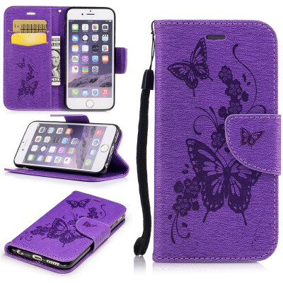 

Purple Butterfly Style Embossing Classic Flip Cover with Stand Function and Credit Card Slot for IPHONE 6/6S