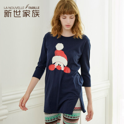 

Miyuki family pajamas women cotton cartoon home service XB57034 dark blue L