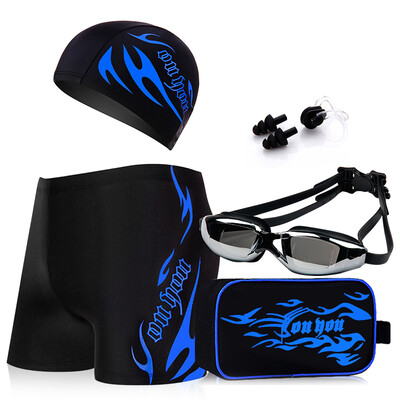 

You swim trunks men&39s suits all-around swimsuit myopia goggles swimming cap five pieces of flame set Z25102 black blue fire 4XL code 500 degrees myopia