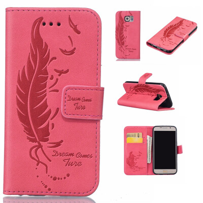 

Light red Plumes and birds Embossed PU Leather Wallet Case Classic Flip Cover with Stand Function and Credit Card Slot for SAMSUNG