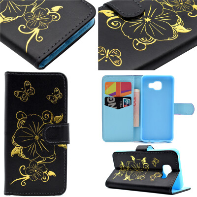 

Black Hot Stamping Foil Gold Design PU Leather Flip Cover Wallet Card Holder Case for Samsung GALAXY A3 2016