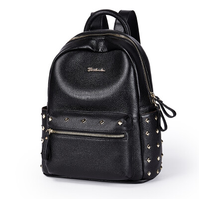 

BOSTANTEN (BOSTANTEN) ladies shoulder bag rivet shoulder bag female wild first layer cowhide backpack Korean casual college travel bag BL753051 black