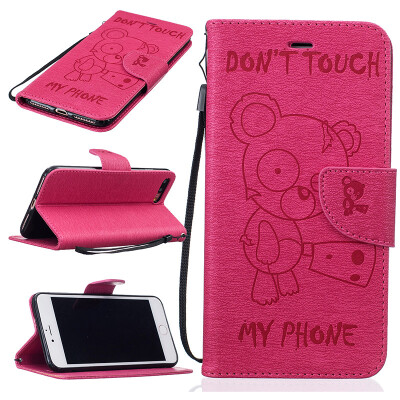 

Rose red Bear Style Embossing Classic Flip Cover with Stand Function and Credit Card Slot for IPHONE 7 PLUS