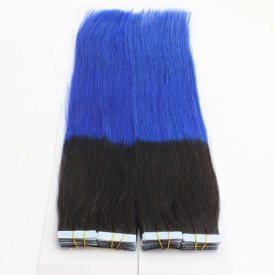 

16"~30" 100% Brazilian Virgin Remy Black Blue Ombre or Custom PU Tape Hair 7a Quality Straight PU Tape Glue Hair Extensions