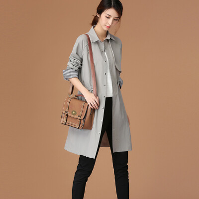 

City plus CITYPLUS art retro lofty leisure long paragraph wild thin coat coat coat CWWT173260 light gray