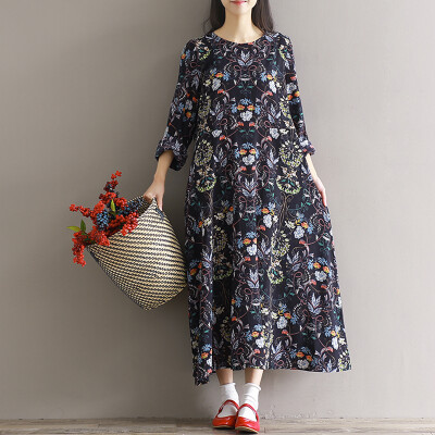 

CITYPLUS Arts&Sena Women&39s Retro Round Collar Flower Print Chiffon Loose Large Size One Long Dress CWQZ172457 Color