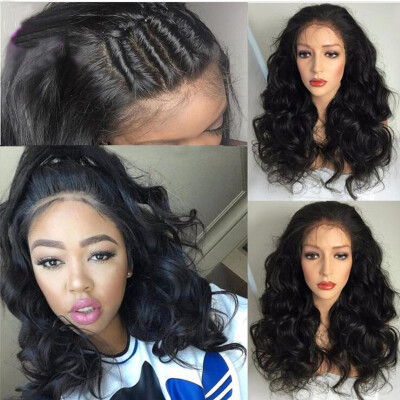 

Free part lace front wig glueless Brazilian human hair lace front wavy wigs for black women