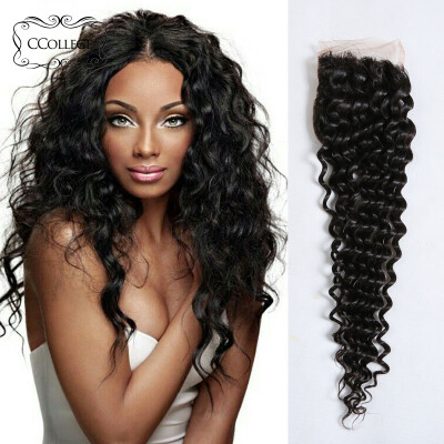 

Indian Virgin Hair Closure Natural Color Deep Wave Closure Kinky Curly Weave Human Hair Free Middle Three Part Lace Closure