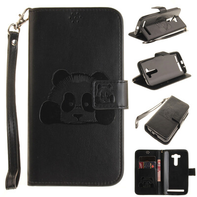 

Black Panda Style Embossing Classic Flip Cover with Stand Function and Credit Card Slot for ASUS ZenFone 2 Laser ZE551KL