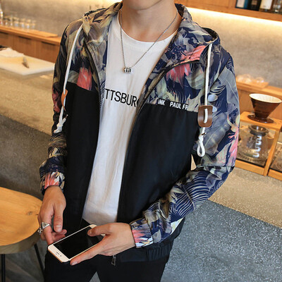 

Lucassa jacket men's hooded coat color printing casual long-sleeved jacket male J50 black