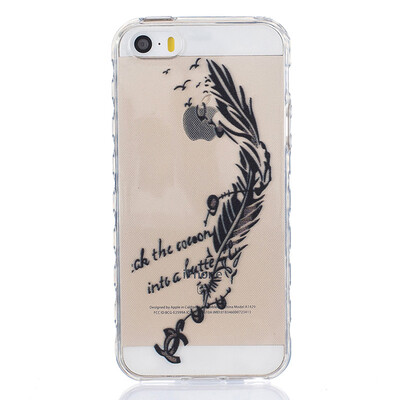 

Black feathers Pattern Soft Thin TPU Rubber Silicone Gel Case Cover for PHONE 55S5SE