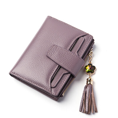 

DOODOO wallet female short paragraph Korean zipper three fold head layer cowhide women&39s wallet multi-functional wallet multi-card hand bag large capacity D6886 taro purple