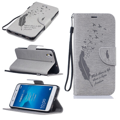 

Gray Feathers and birds Style Embossing Classic Flip Cover with Stand Function and Credit Card Slot for HUAWEI Honor 5A/Y6 II