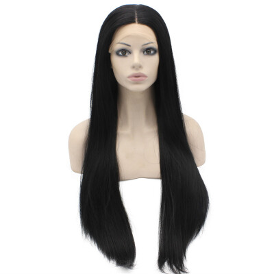 

30inch Extra Long Straight Black Natural Lace Front Synthetic Wig