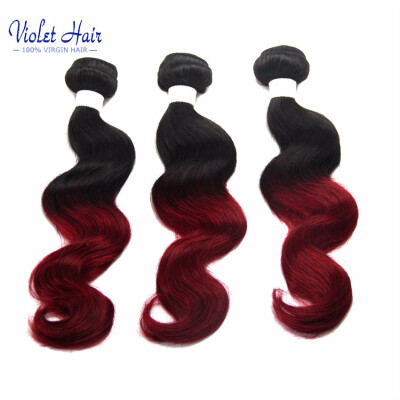 

Violet hair Malaysian virgin Body Wave hair 3 Bundles Ombre 1b Burgundy Color human hair body hair extension ombre color T1B/99J