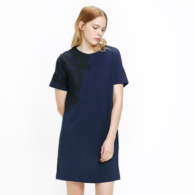 

UR Women' Loose Pure Color Printing Casual Short Sleeve Dress WG12S7BN0004 Deep Blue