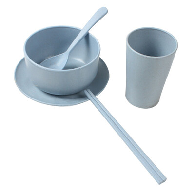 

Bancheon Wheat Straw Wash Water Cup Cutlery Series Пшеничная посуда Пять штук Комплект супов Палочки для еды Ложка Spice Tray Travel Портативная посуда Set Nordic Blue