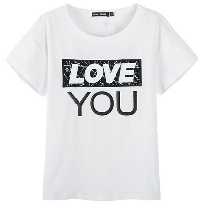

Somer Semir summer ladies T-shirt round neck lace embroidery letters were thin 12216000213 bleached L
